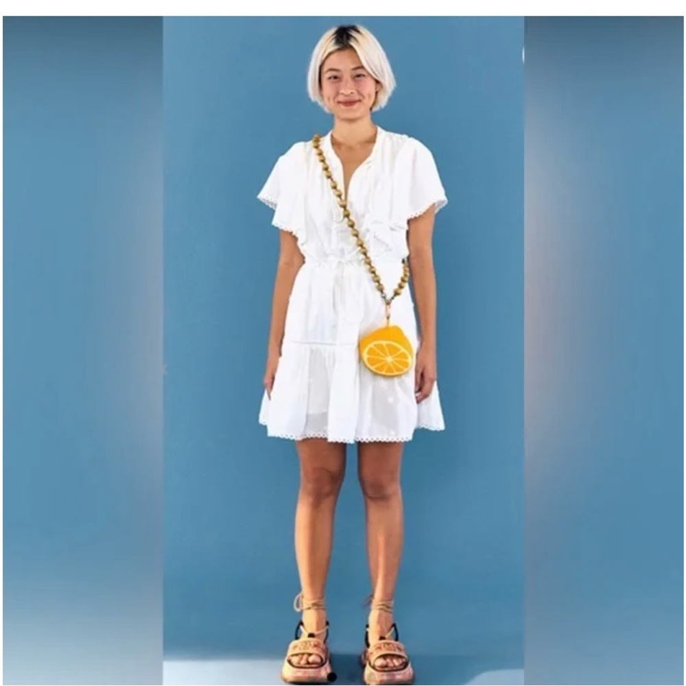 FARM RIO 3D Flower A-Line Cotton White Minidress size large